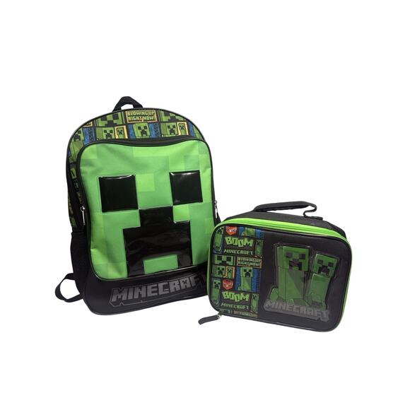 Minecraft Creeper Backpack & Lunchbox Set Green Black Bioworld NWOT - Picture 1 of 12